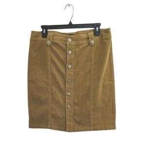 Tribal Tan Corduroy Button Front Cotton Skirt. Size 10